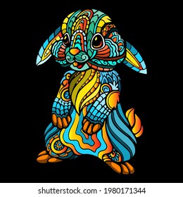 Hand drawing of Cute Rabbit zentangle arts . vector illustration