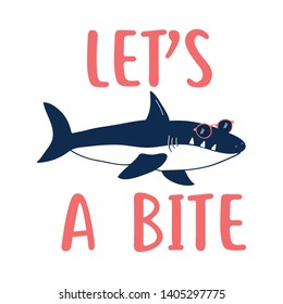 Hand drawing cute shark illustration vector and  print design for summer.