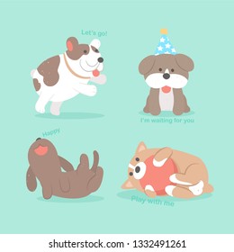 Hand drawing cute vector dog puppy collection