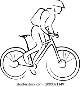 Hand drawing of cyclist with helmet and backpack