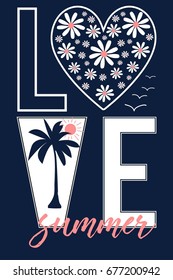 Hand drawing daisy print design with slogan. Vector illustration design for fashion fabrics, textile graphics, prints.