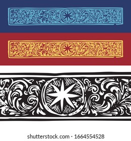 Handzeichnung Dekorationen & Designs , Vintage-Ornamente und Trennwände, kalligrafische Gestaltungselemente und Seitendekoration, exklusiver Retro-Stil Satz von Blumenmustern , Sonne und Mond