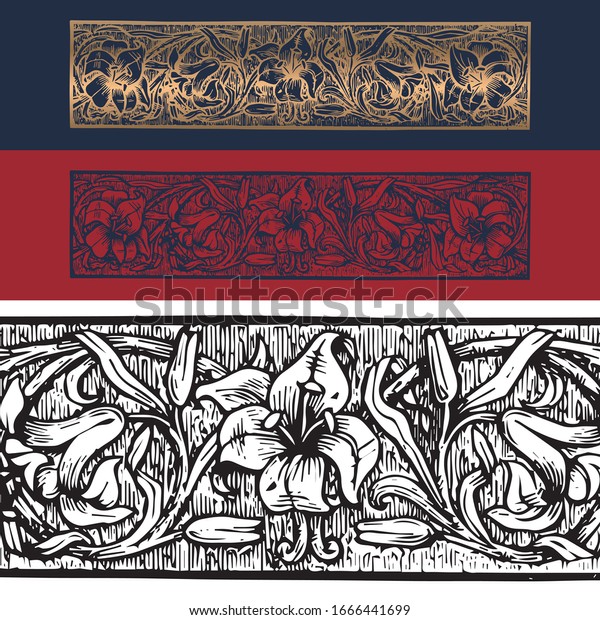 Hand\
drawing Decorations & Designs , Vintage ornaments and\
dividers, calligraphic design elements and page decoration, retro\
style of ornate floral patterns\
template,lily