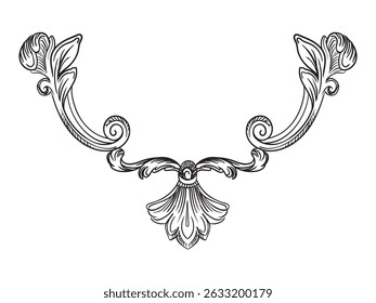 Hand drawing decorative abstract flourish border. Baroque scroll design element. Victorian filigree flourish swirl vignette. Vector isolated illustration for design, print, fabric, invitation, wedding
