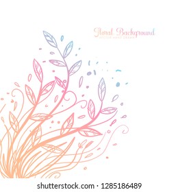 Hand drawing Decorative Floral Background with Gradient color for spring & Wedding invitation Border. Vector of Flower Silhouette for Wallpaper