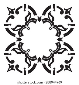 Hand drawing decorative tile frame.  Italian majolica style Black and white. Vector illustration. The best for your design, textiles, posters, tattoos, corporate identity