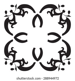 Hand drawing decorative tile frame.  Italian majolica style Black and white. Vector illustration. The best for your design, textiles, posters, tattoos, corporate identity