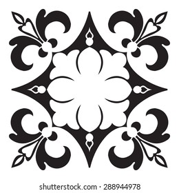 Hand drawing decorative tile frame.  Italian majolica style Black and white. Vector illustration. The best for your design, textiles, posters, tattoos, corporate identity