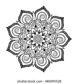 Hand drawing decorative tile frame. Classical floral ornament. Illustration for your design, textiles, posters, tattoos, ceramic tile.exquisite mandala pattern design in black and white