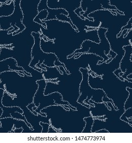 Hand drawing deer. Christmas pattern. Deer silhouette. Wrapping paper, fabric, cover.