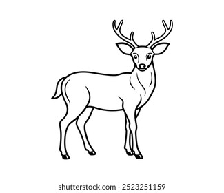 Hand drawing deer line art vector animal no background