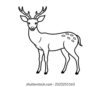 Hand drawing deer line art vector animal no background