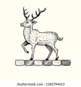 POSICIÓN DE LA CERVEZA DE DIBUJO A MANO CON UNA PIERNA DELANTERA EN LA PARTE SUPERIOR DE SEIS PIEDRAS 