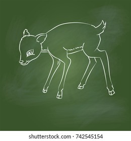 Hand drawing Deer Rat Cartoon on textured green board. for Education Concept, Vector Illustration, drawing with chalk on greenboard.