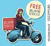 hand drawing of delivery service man riding a scooter