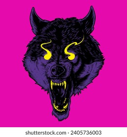 hand drawing detailed brutal wolf head illustration and t-shirt design