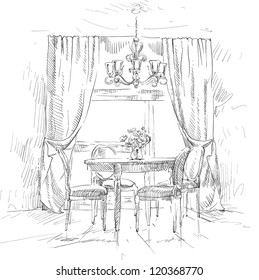 Hand drawing details of the interior