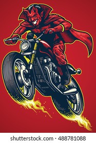 Hand drawing of devil riding motorcycle