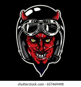 Hand drawing of devil wearing motorcycle helmet