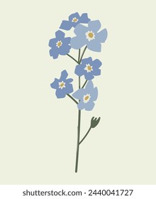 Hand drawing of different flowers, with shades of blue, in an easy-to-edit vector. EPS 10