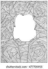 Hand drawing Difficult geometric Uncolored Adult Coloring book page frame. Can be used as adult coloring book, coloring page, card, illustration vector