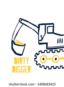 Hand Drawing Digger Illustration Vector.