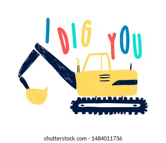 Hand drawing digger illustration vector.