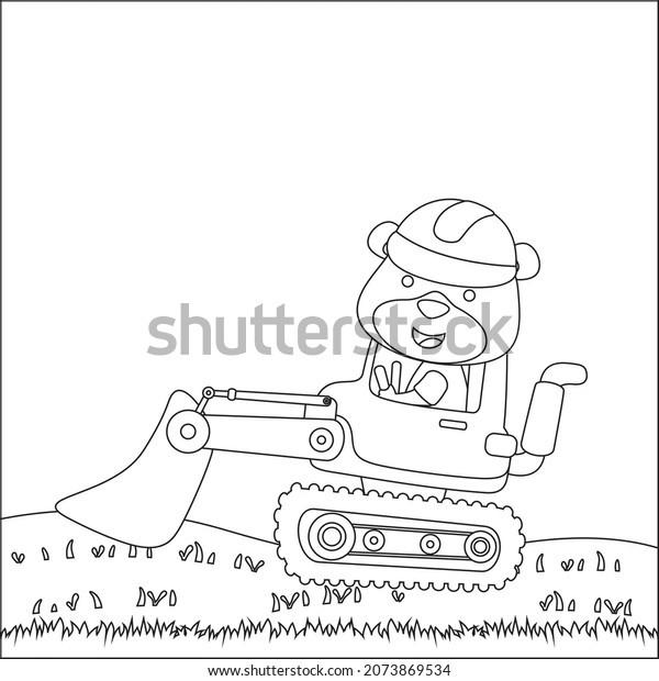 Hand drawing digger\
and worker bear print design, Childish design for kids activity\
colouring book or page.