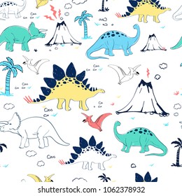 Hand drawing dinosaur pattern vector.