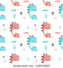 Hand drawing dinosaur pattern vector.