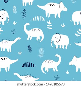 Hand drawing dinosaur pattern vector.