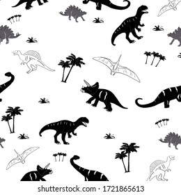 Hand drawing dinosaur pattern vector.
