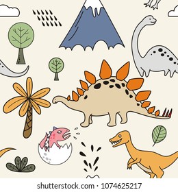 Hand drawing dinosaur seamless pattern vector