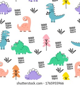 Hand drawing of dinosaur. Seamless vector.