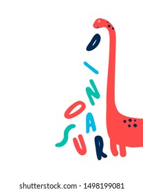 Hand drawing dinosaur vector print design.