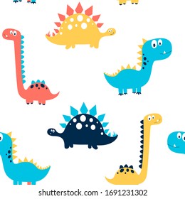 Hand drawing dinosaurs pattern vector illustration.