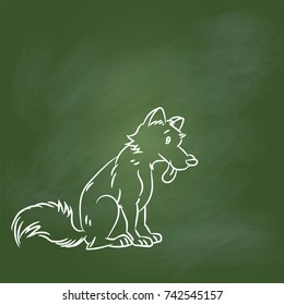 Hand drawing Dog Cartoon on textured green board. for Education Concept, Vector Illustration, drawing with chalk on greenboard.