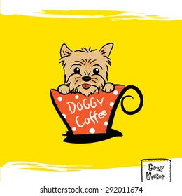 Hand drawing dog face with coffee cup logo vector.