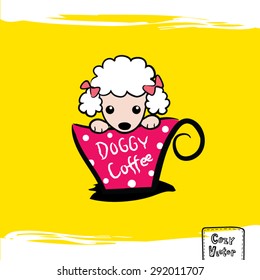 Hand drawing dog face with coffee cup logo vector.