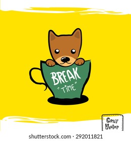 Hand drawing dog face with coffee cup logo vector.