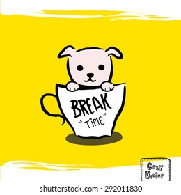Hand drawing dog face with coffee cup logo vector.