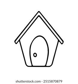 Dibujo a mano de una caseta de perro con un techo triangular y una Pequeña puerta redonda