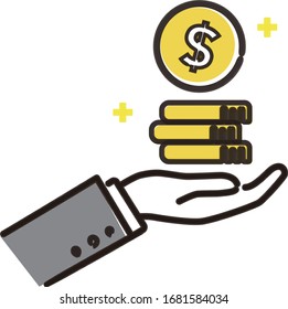 hand drawing hand and dollar coin,vector illustration