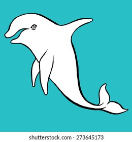 Hand drawing dolphin doodle sketch on blue background