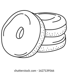 Hand drawing donuts; black and white vector illustration; tasty doodle food for stickers, posters, web design. 