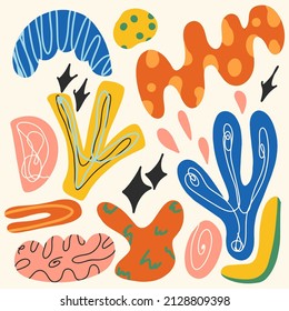 Dibujo manual, garabato. Resumen de la moderna ilustración vectorial de moda. Todos los elementos están aislados. Diseño plano, dibujos animados, ilustración vectorial. Plantilla para imprimir en papel, tela.