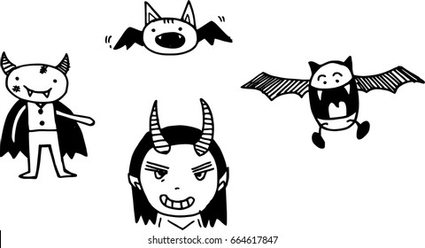 hand drawing doodle bat on white background