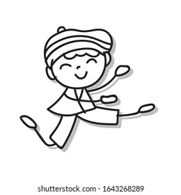 Hand drawing doodle cartoon character happy boy happiness abstract people vector illustration for kid and pre school paint and practice and art decoration