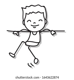 Hand drawing doodle cartoon character happy boy happiness abstract people vector illustration for kid and pre school paint and practice and art decoration