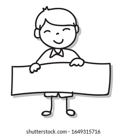 Hand drawing doodle cartoon character happy boy happiness abstract people vector illustration for kid and pre school paint and practice and art decoration